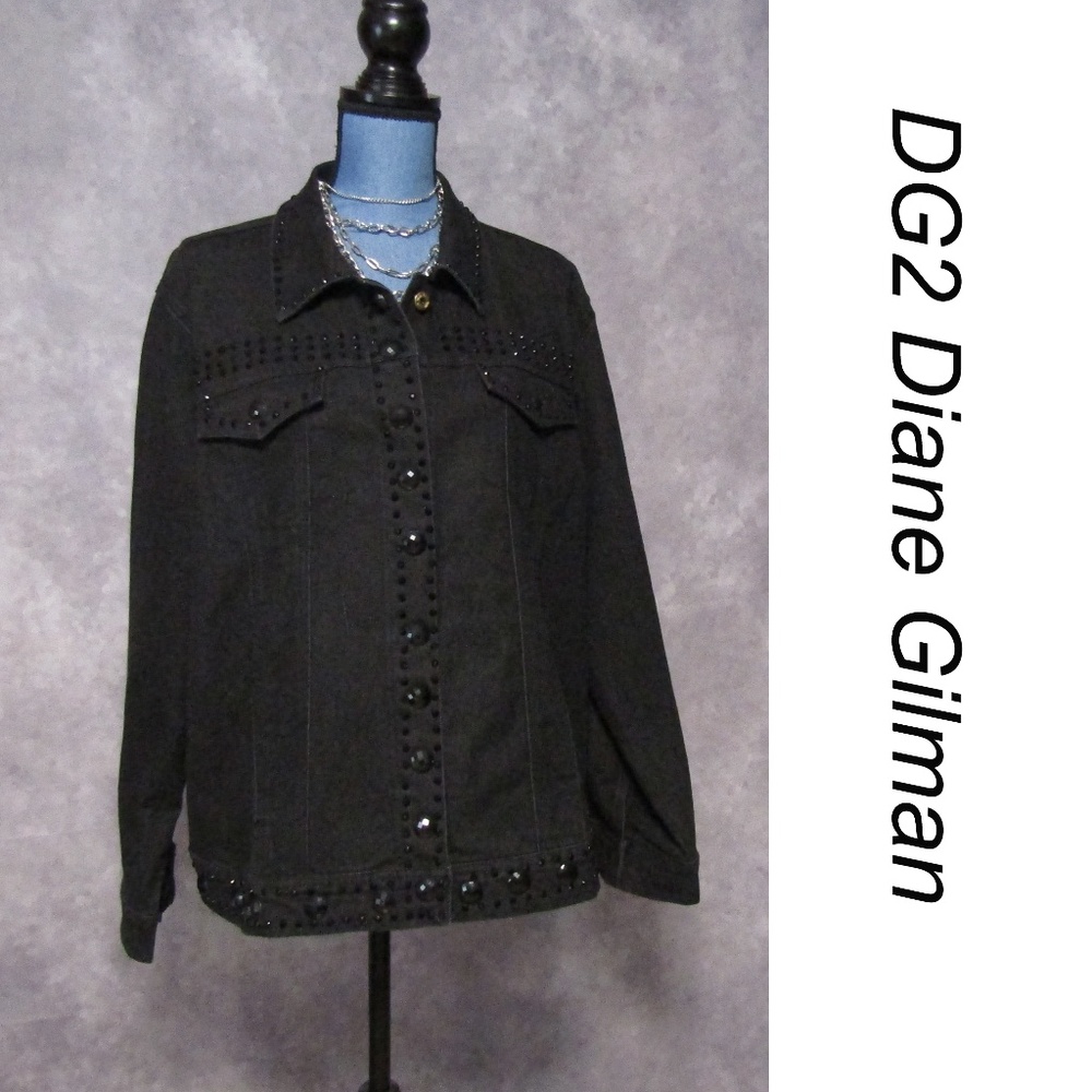 DG2 Diane Gilman Black Jean Jacket w/ Rhinestones